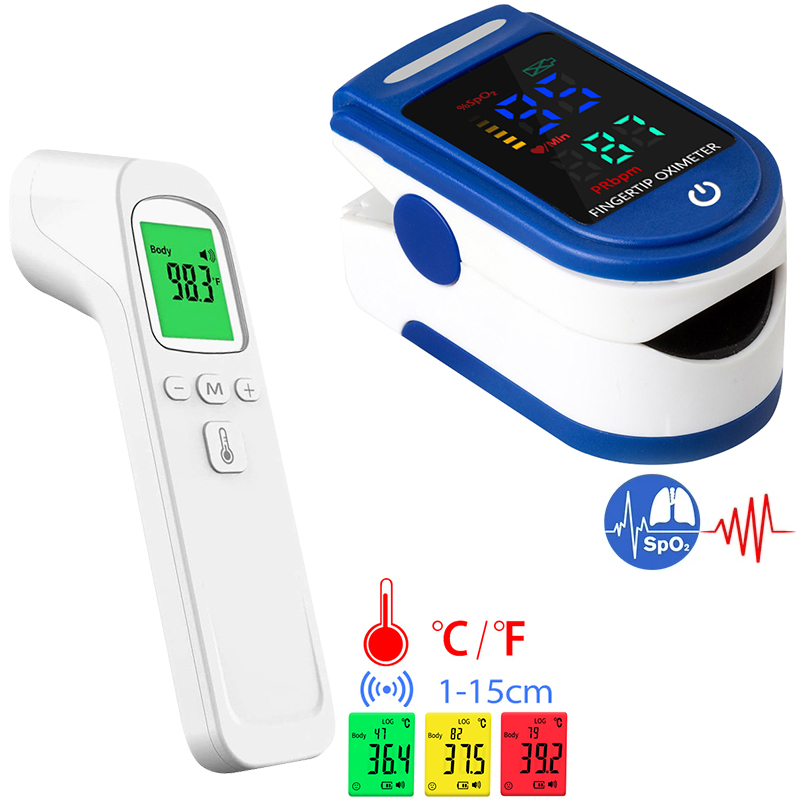 Pulse Oximeter - 2-in-1-Haushalts-Infrarot-Stirntemperaturpistole elektronisches Thermometer genaues Fingerclip-Pulsoximetrie-Oxi meter
